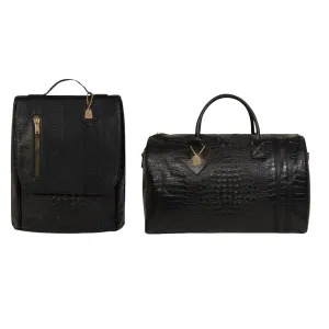 Black Apollo 2 Faux Crocodile Skin Travel Set