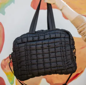 Black Quilted Weekend Duffel Bag