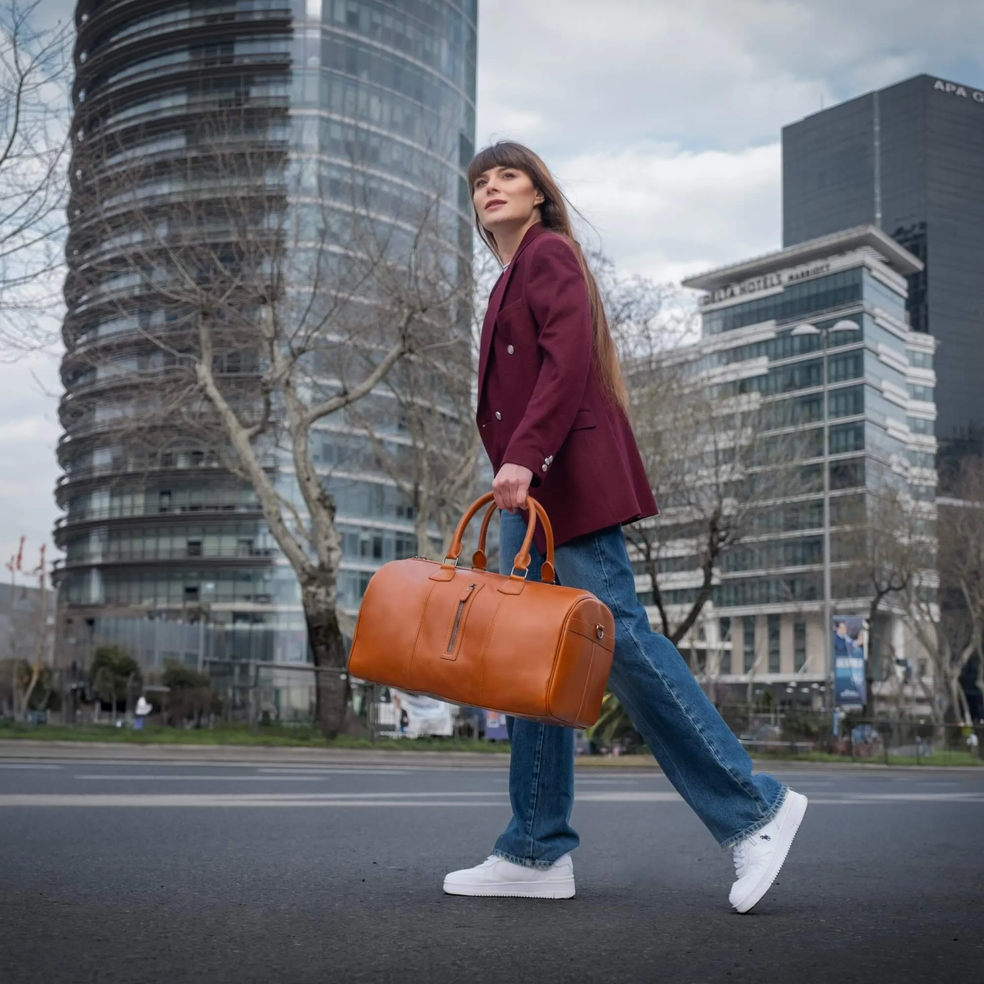 Dolly Leather Weekender Bag, Burnished Tan