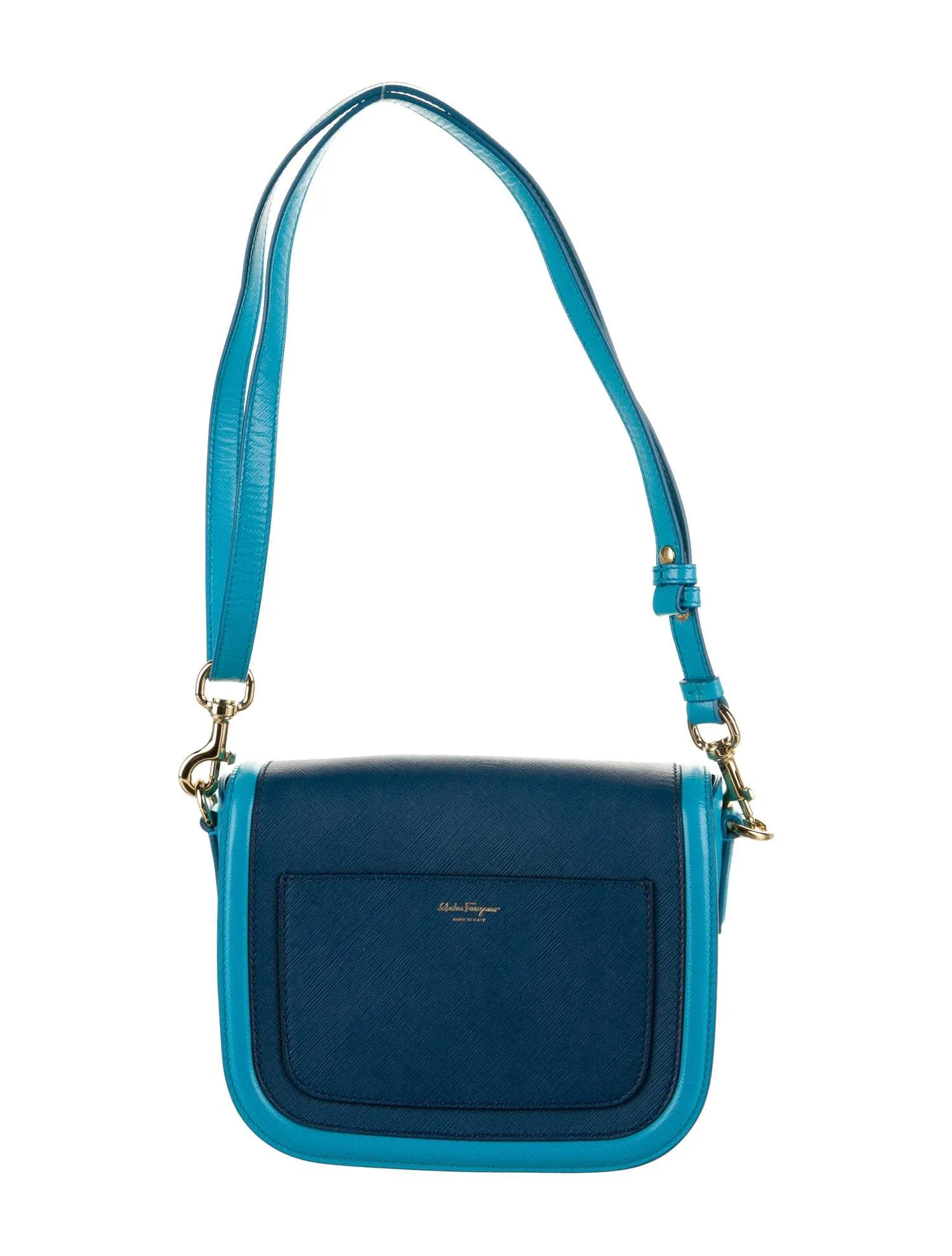 Ferragamo Greta Blue Cross Grain Calf Leather Gancini Crossbody Bag