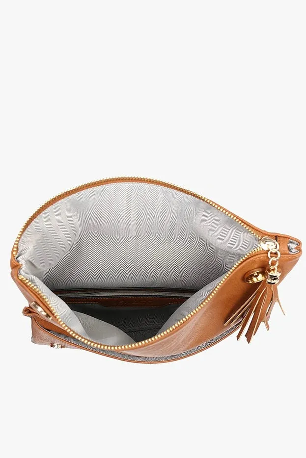 Isadora Whipstich Crossbody with Tassel Zip- Brown