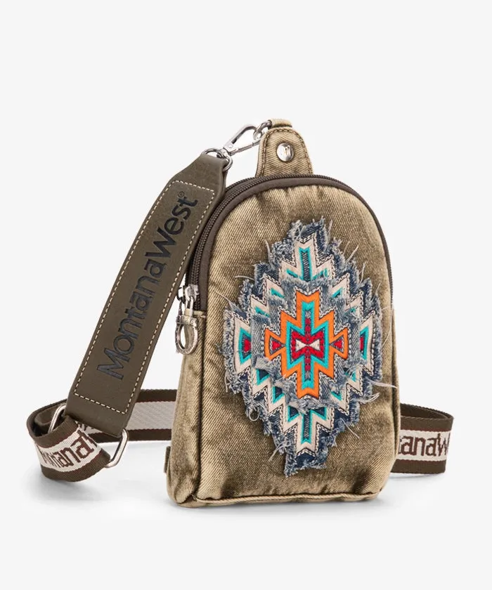 Montana West Aztec Denim Sling Bag