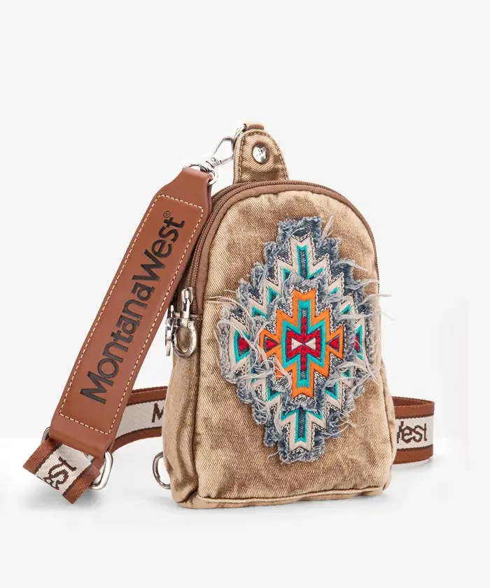 Montana West Aztec Denim Sling Bag