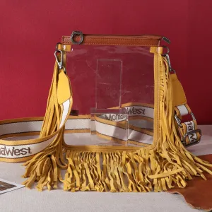 MW906-A192   Montana West Western Fringe Clear Stadium Crossbody Bag - Mustard