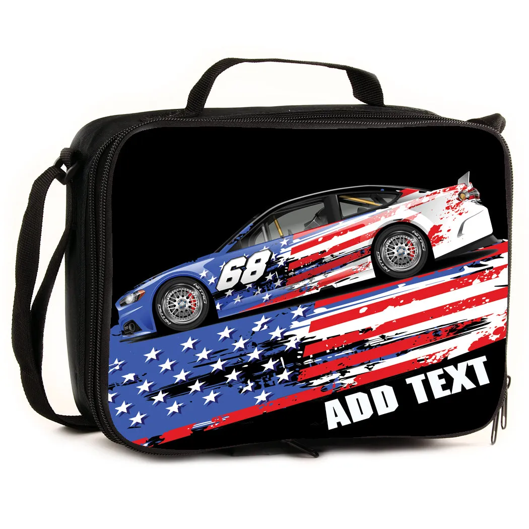 Personalized Full Color Backpacks, Lunch Bag, Duffel Bag, or Water Bottle - Americana Racing