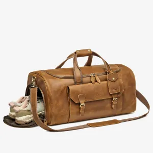 S-ZONE 50L Genuine Leather Duffel Bags For Traveling