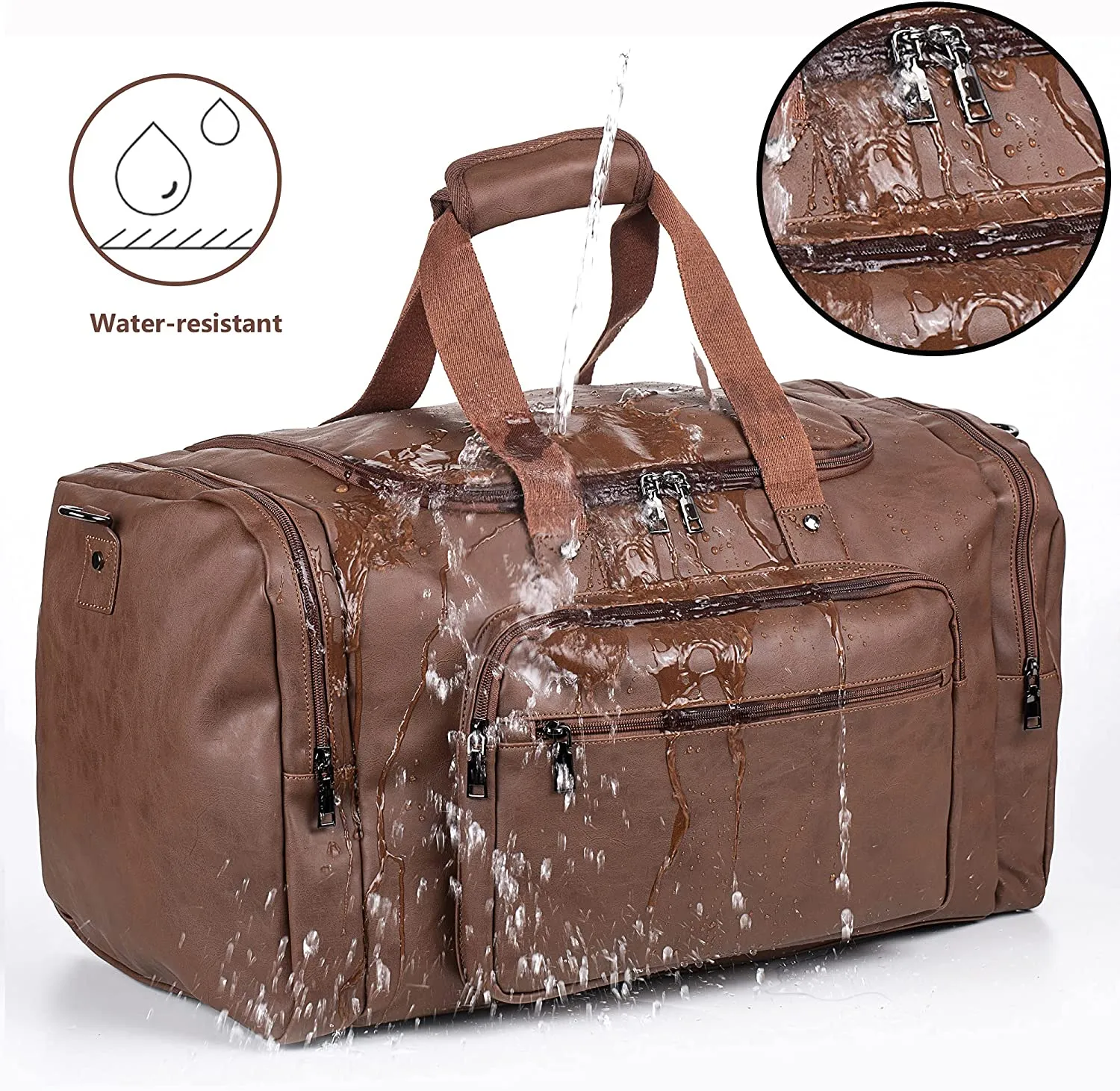 SFFashion™ 52L Leather Weekender Duffel Bag w/ Shoe Compartment- Waterproof Travel Bag