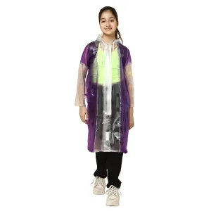 THE CLOWNFISH Archie Series Kids Waterproof PVC Longcoat with Adjustable Hood & Extra Space for Backpack/Schoolbag Holding. Plastic Pouch. Kid Age-12-13 years (Size-42-Green)