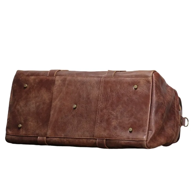 Unisex Women's and Men's genuine cowhide vintage leather duffel travel bag