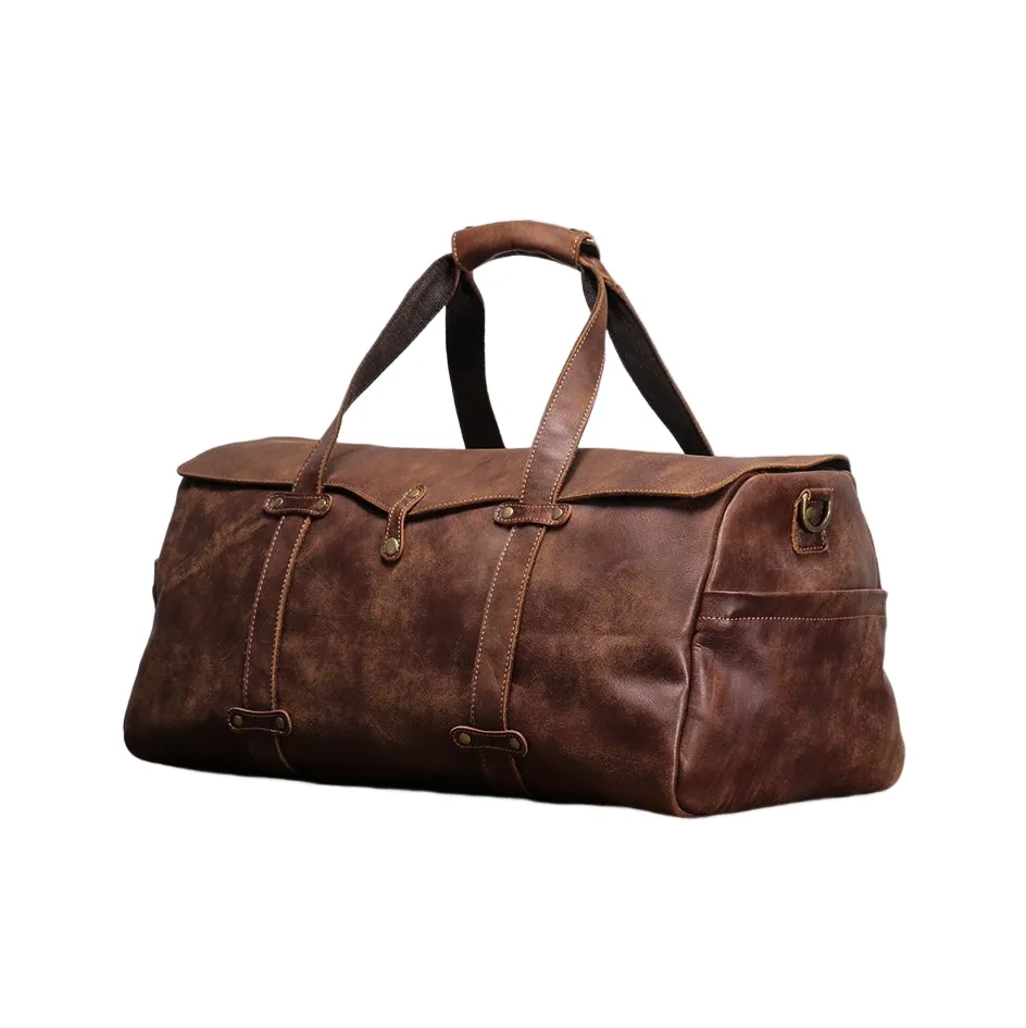 Unisex Women's and Men's genuine cowhide vintage leather duffel travel bag