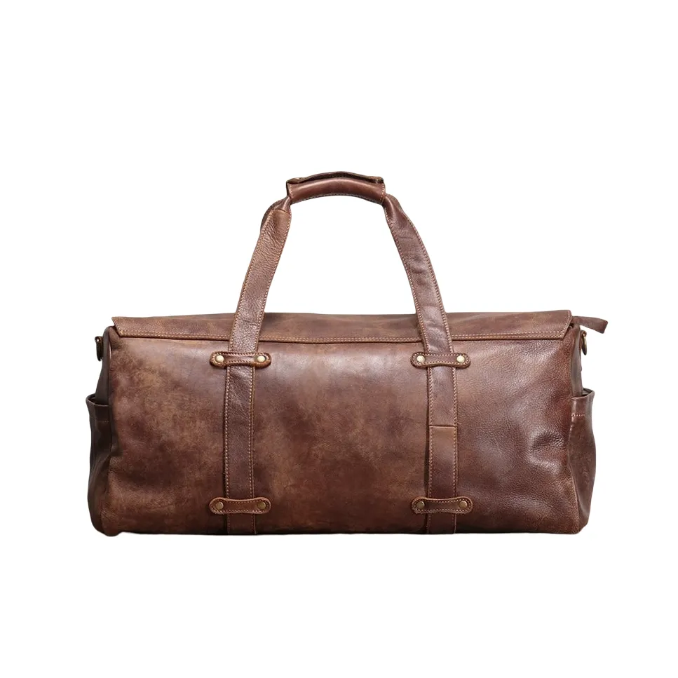 Unisex Women's and Men's genuine cowhide vintage leather duffel travel bag